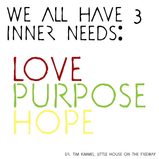 3 Inner Needs, Little House on the Freeway, Resource, Quotes, Love, Purpose, Hope, Dr. Tim Kimmel, Family Matters Blog, Grace based parenting